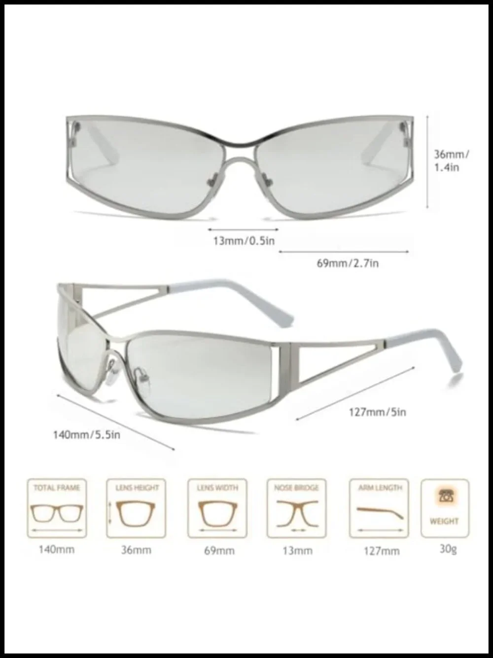 Y2K Oval Metal Frame Wrap Around Sunglasses UV400 Protection